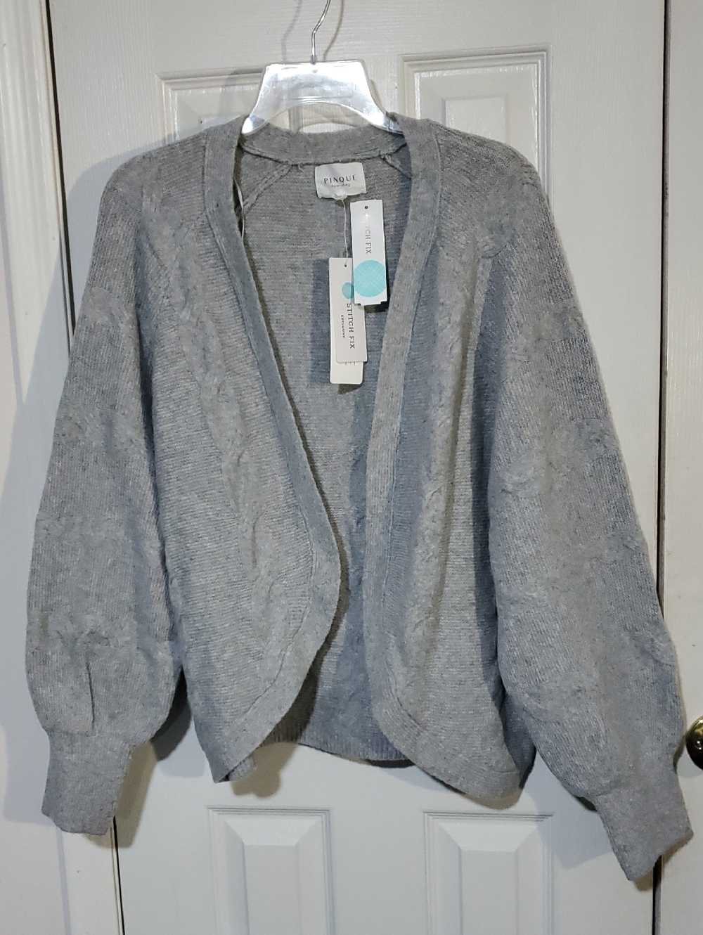 Gray Cable-Knit Open Cardigan Sweater Sz Large